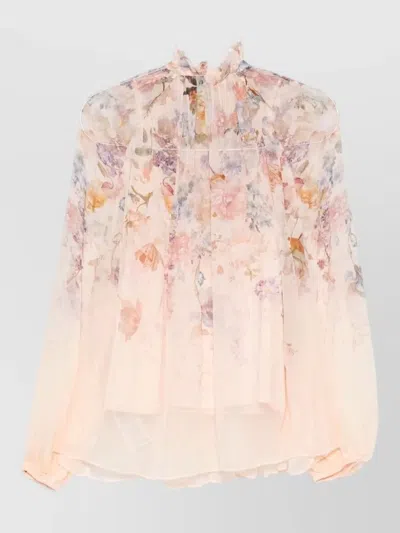 Zimmermann Printed High Neck Long Sleeve Blouse In Multi