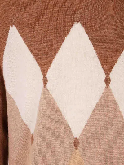 Ballantyne V Neck Pullover Argyle Pattern Knit In Brown