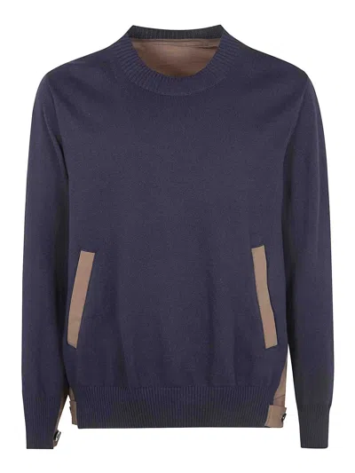 Sacai Cotton Typewriter X Knit Pullover In Blue