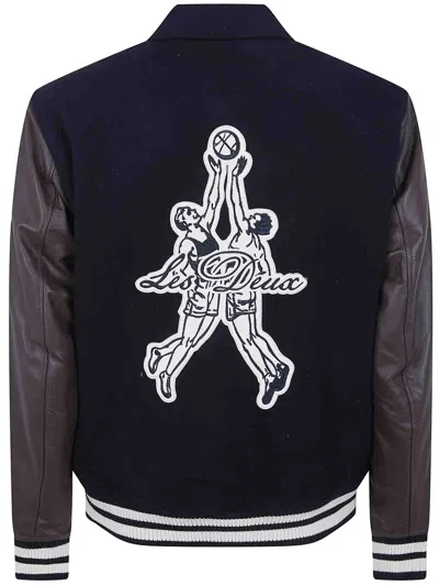 Les Deux Varsity Basket Wool Jacket Contrast Sleeves In Blue