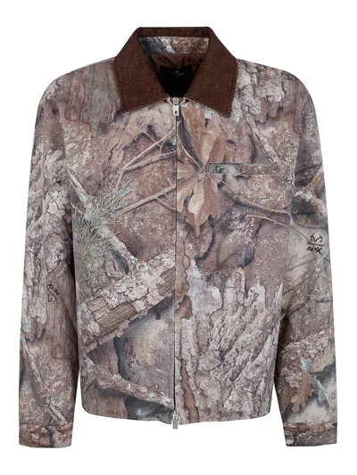 Represent Mens Tree-graphic Print Camouflage Cotton Trucker Jacket In Gray