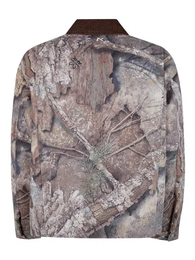 Represent Mens Tree-graphic Print Camouflage Cotton Trucker Jacket In Gray