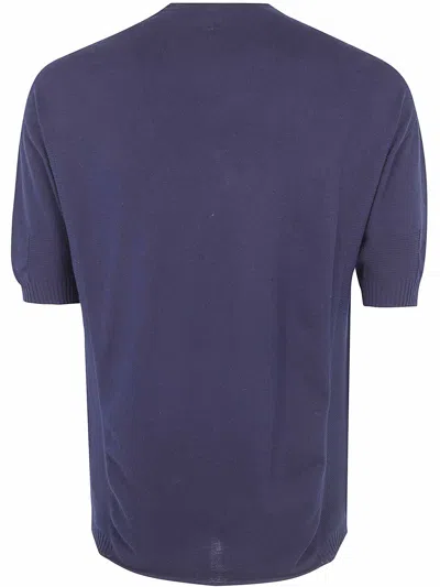 Md75 Light Cotton Boxi Short Sleeves Sweater In Blue