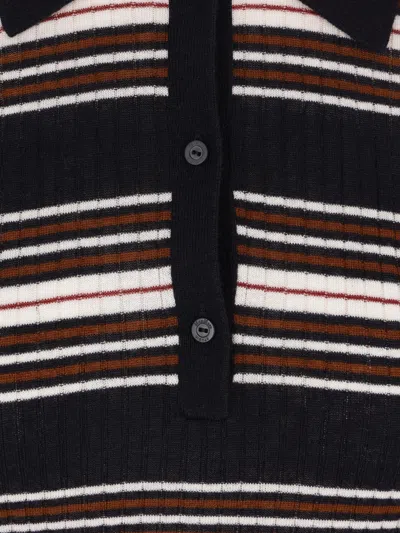 Max Mara Blue Ribbed Knit Msttallero Striped Fitted Polo Shirt In Multi