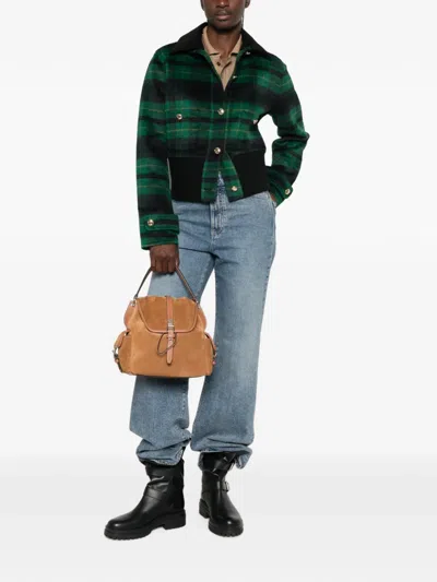 Maje Checked-pattern Button-up Jacket In Green