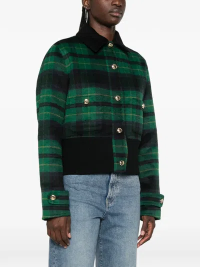 Maje Checked-pattern Button-up Jacket In Green