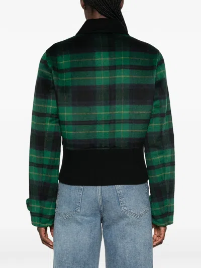 Maje Checked-pattern Button-up Jacket In Green