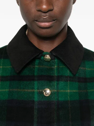 Maje Checked-pattern Button-up Jacket In Green