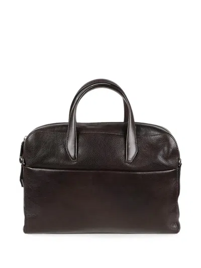 Orciani Lagoon Sleek Rectangular Calf Leather Briefcase In Brown