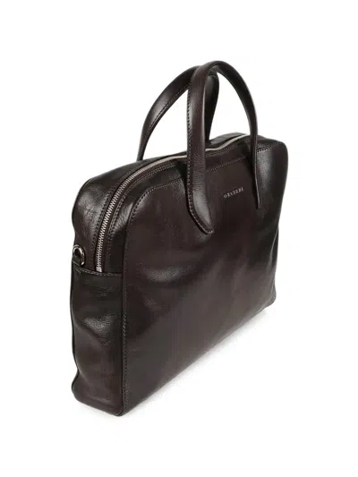 Orciani Lagoon Sleek Rectangular Calf Leather Briefcase In Brown