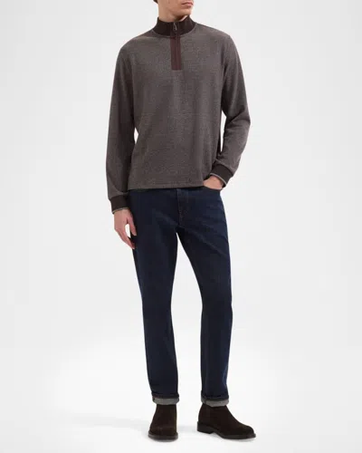 Bugatchi Quarter Zip Knit Pullover In Brown