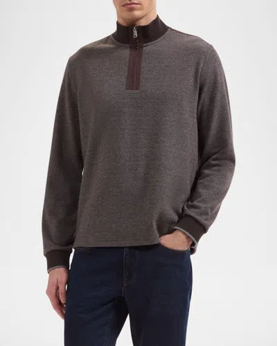 Bugatchi Quarter Zip Knit Pullover In Brown