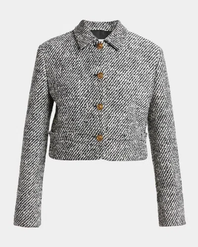 Versace Wool Boucle Jacket Contrast Buttons Cropped In Gray