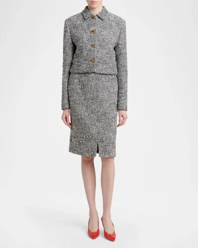 Versace Wool Boucle Jacket Contrast Buttons Cropped In Gray