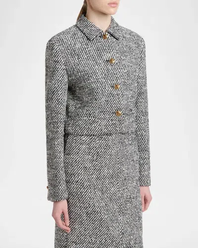 Versace Wool Boucle Jacket Contrast Buttons Cropped In Gray