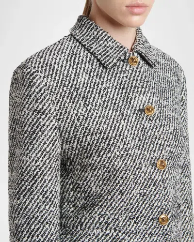 Versace Wool Boucle Jacket Contrast Buttons Cropped In Gray