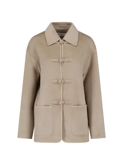Rohe Pankou Pointed Collar Wool-blend Jacket In Brown