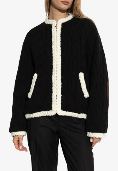 Moschino Cable Knit Cardigan With Elbow Patches In Black