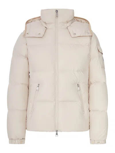 Moncler 'fourmines' Cream Polyester Short Down Jacket In Nude & Neutrals