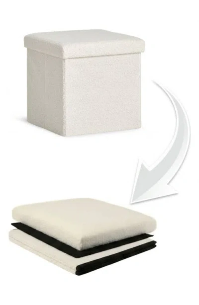 Kinetic Small Cube Teddy Stash Pouf In White