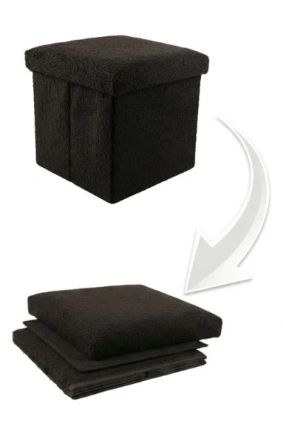 Kinetic Small Cube Teddy Stash Pouf In Black