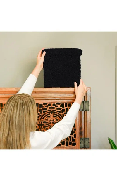 Kinetic Small Cube Teddy Stash Pouf In Black