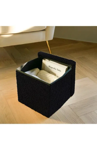 Kinetic Small Cube Teddy Stash Pouf In Black