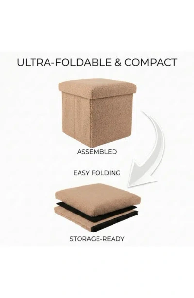 Kinetic Small Cube Teddy Stash Pouf In Brown