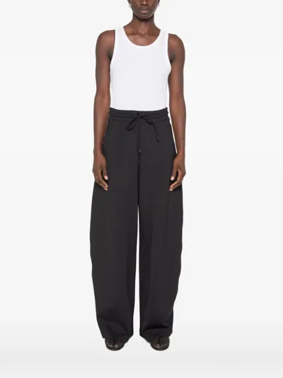 Max Mara Technical Cotton T-shirt Trousers With Elasticated Drawstring Waist In Black