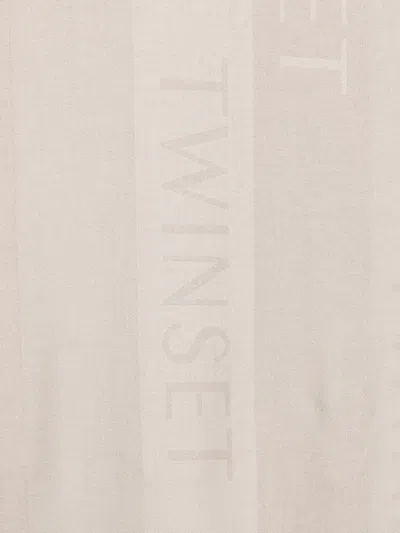 Twinset Logo-print Frayed Scarf In Neutral