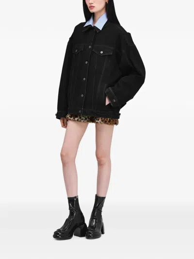 Marc Jacobs Bow Oversized Denim Trucker Jacket In Black