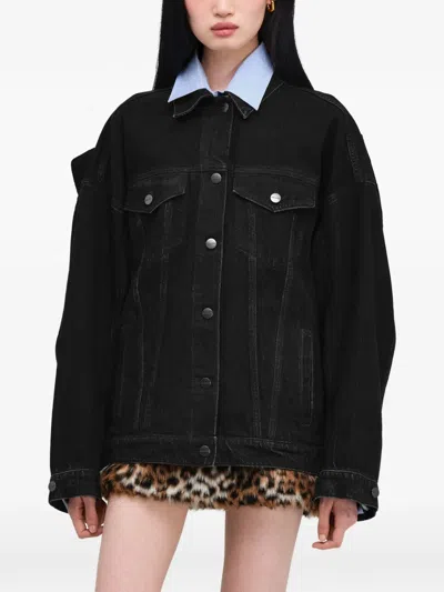 Marc Jacobs Bow Oversized Denim Trucker Jacket In Black