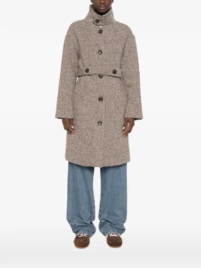 Liu •jo Herringbone-pattern Belted Coat In Brown