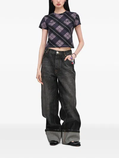 Marc Jacobs Logo Checked Cotton T-shirt In Purple