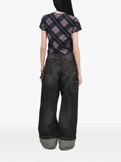 Marc Jacobs Logo Checked Cotton T-shirt In Purple