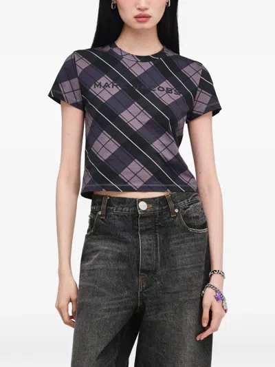 Marc Jacobs Logo Checked Cotton T-shirt In Purple