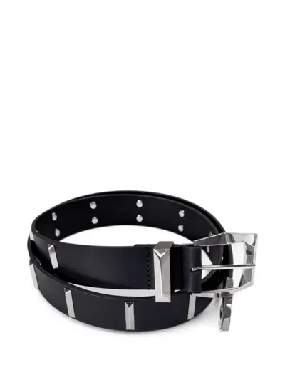 Pinko Leather Belt With Rectangular Studs, 3 Cm In Black