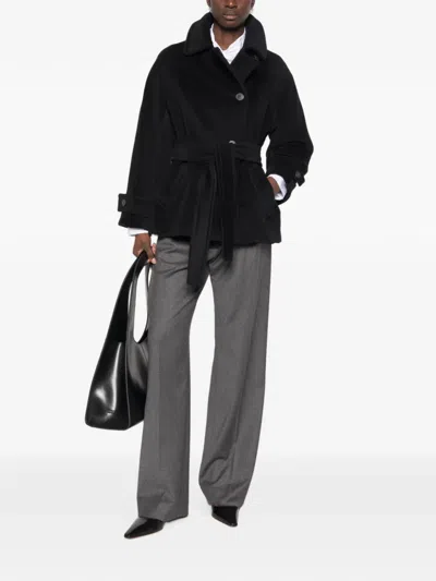 Marella Belted Wool Coat In Black