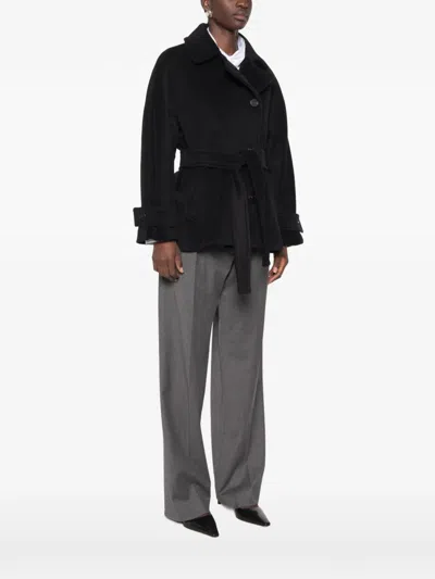 Marella Belted Wool Coat In Black