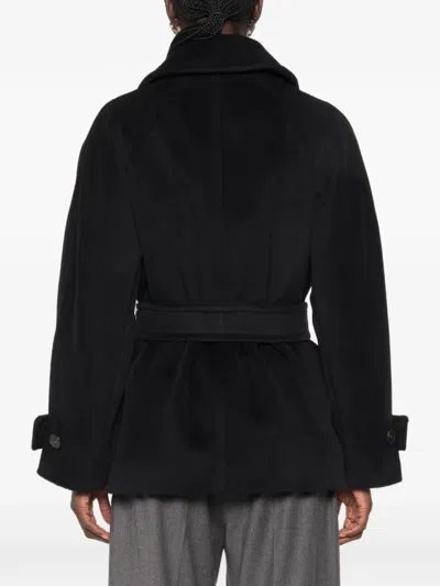 Marella Belted Wool Coat In Black