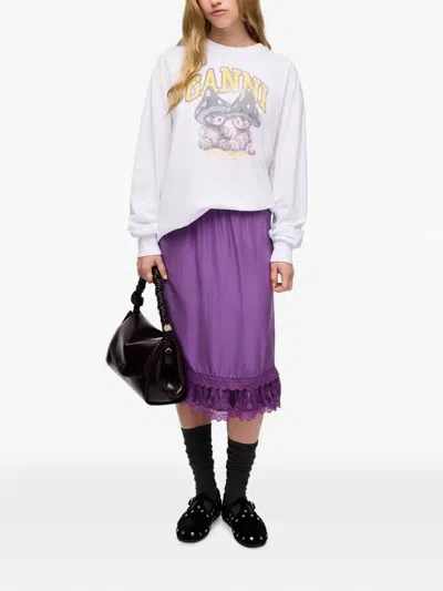 Ganni Basic Cotton Long-sleeve T-shirt With Teddy Mushroom Print In White