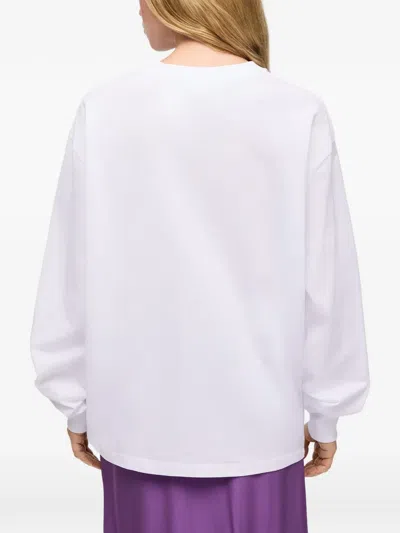 Ganni Basic Cotton Long-sleeve T-shirt With Teddy Mushroom Print In White