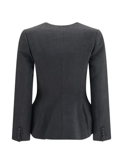 GREY WOOL COLLARLESS JACKET
