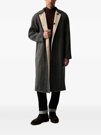 Trussardi Reversible Herringbone-pattern Coat In Brown
