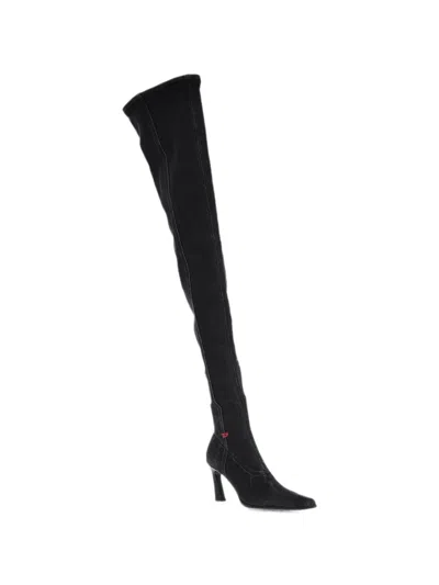 Diesel Denim Pointed-toe Boots In Silver