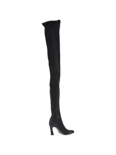 Diesel Denim Pointed-toe Boots In Silver