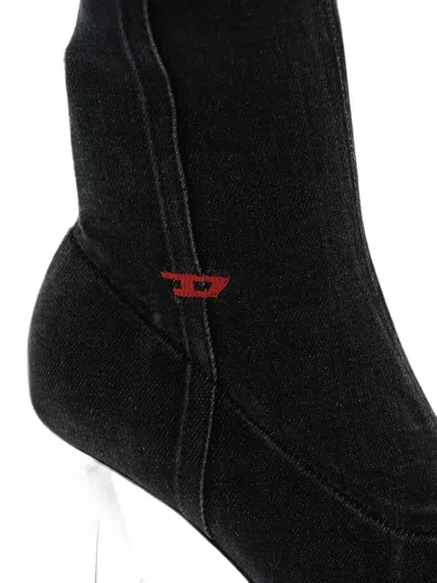 Diesel Denim Pointed-toe Boots In Silver