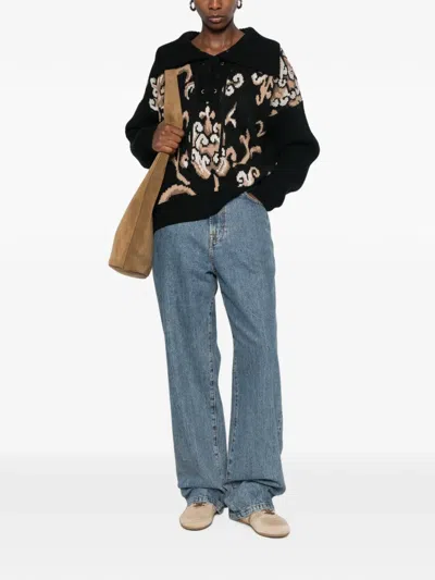 Etro Wool High-collar Patterned Sweater In Black