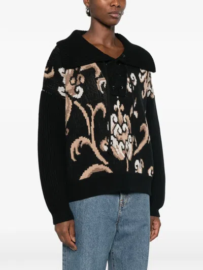 Etro Wool High-collar Patterned Sweater In Black