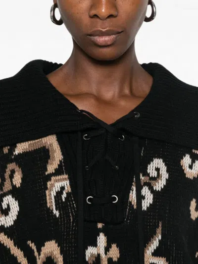 Etro Wool High-collar Patterned Sweater In Black